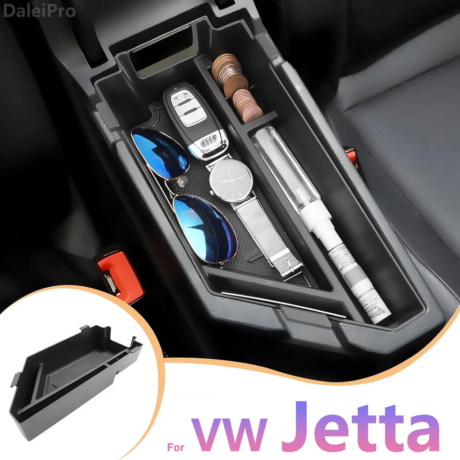 Para Volkswagen Jetta 2020 2021 2022 2023 2024 2025 caja de almacenamiento de apoyabrazos de coche bandeja organizadora de consola central para accesorios Jetta