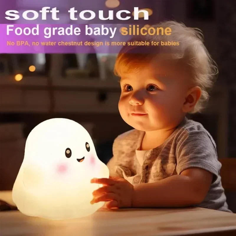 Simpatico fantasma Luce notturna Decorazioni per l'atmosfera Regali leggeri Silicone Luce notturna di Halloween per bambini Bambini Fidanzata Famiglia Nuovo