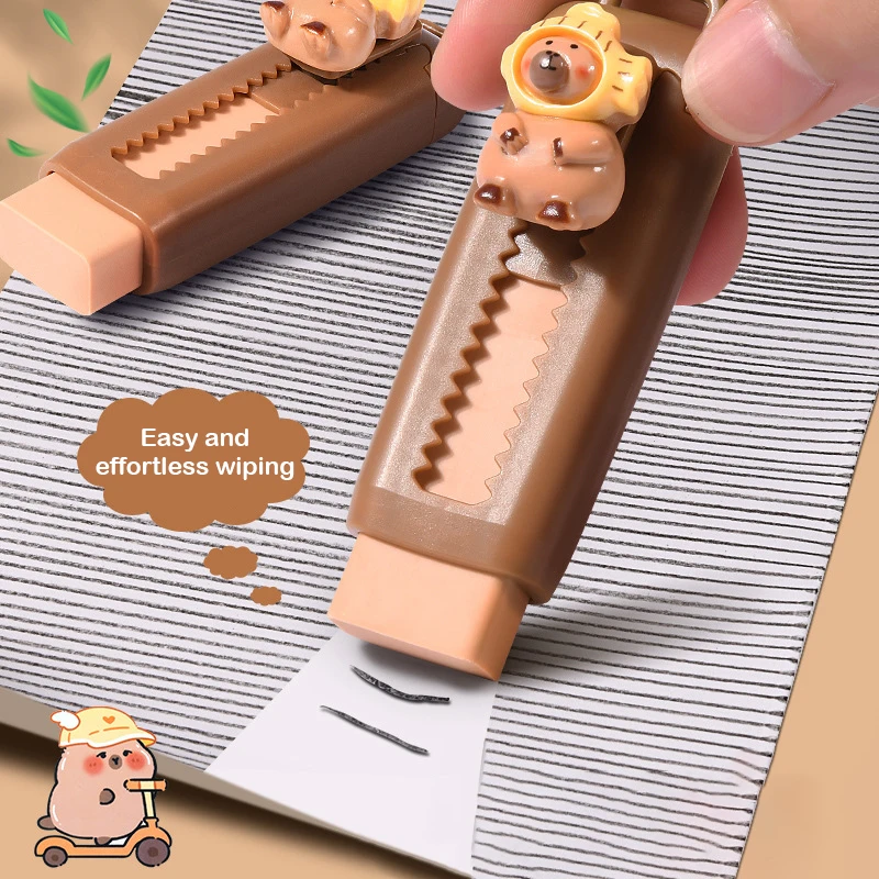 Kawaii Push Pull Capybara Eraser Soft School Supplies Clean Mess Free Stationary Office Student Rubber Eraser For Kids Gift