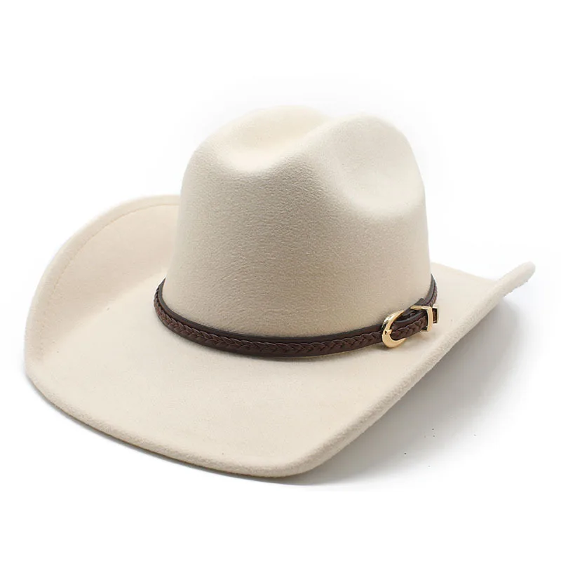 New Wool Western Cowboy Hats For Men Women Vintage Wide Brim Felt Fedoras Hats Gentleman Jazz Hats Lady Cowgirl Dress Cap
