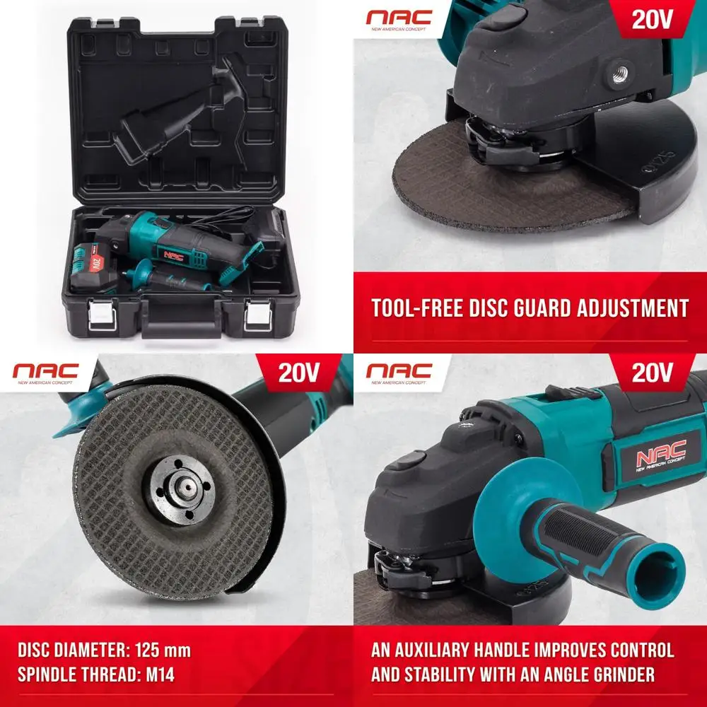 20V 4Ah Cordless Li-Lon 125mm Angle Grinder with 10,000 RPM, Discs and Protector - Green, High-Performance Power Tool for Precis