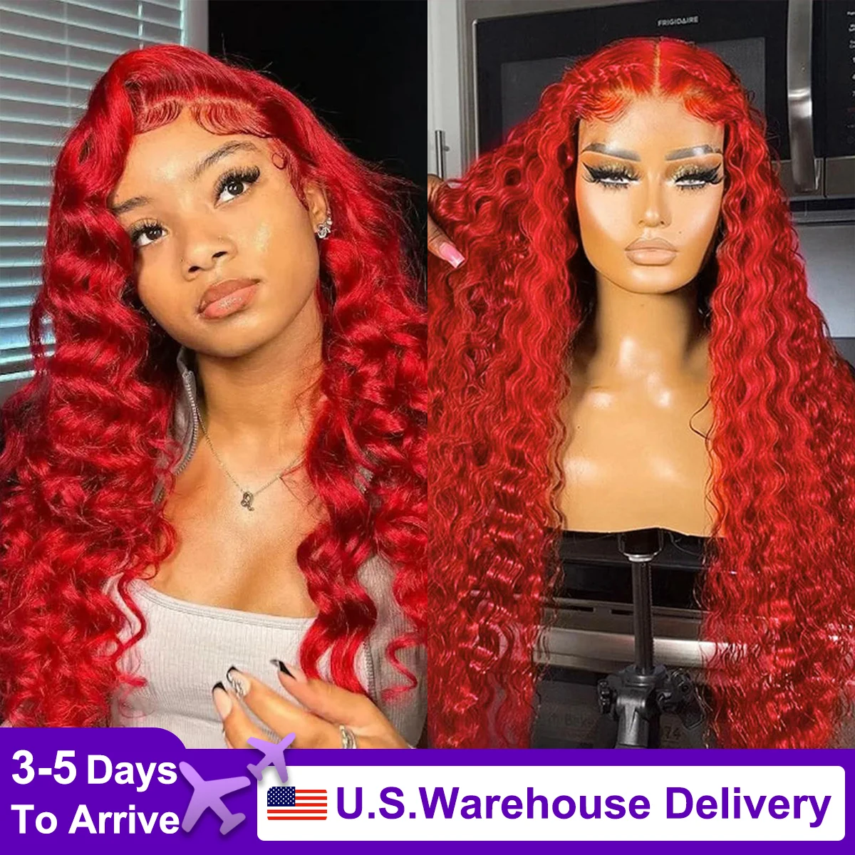 Deep Wave Lace Front Wigs Human Hair Frontal Red Wigs Human Hair HD Lace 180% Density Glueless Deep Wave Wig Human Hair Wigs