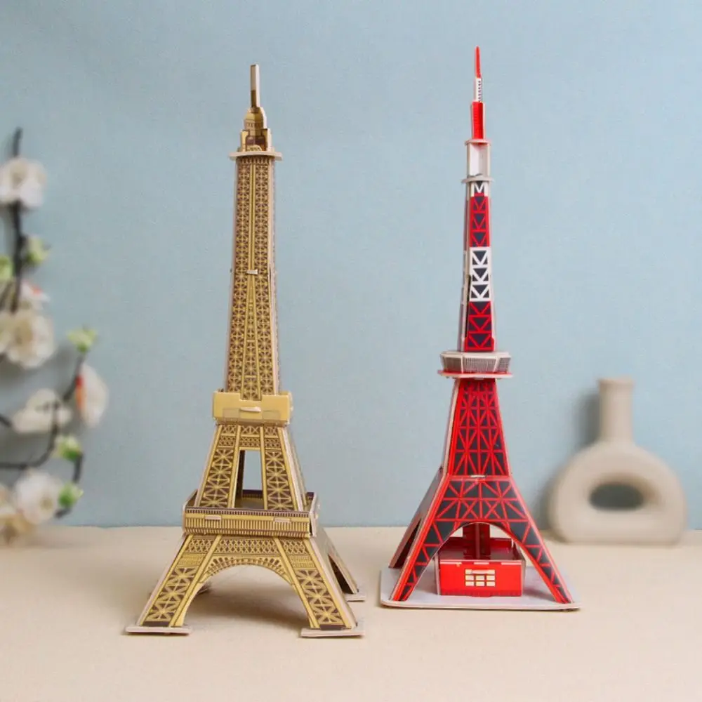 Papel edificios de fama mundial modelo casa 3D Mini rompecabezas de cartón la Torre Eiffel Empire State Building DIY juguetes de construcciones