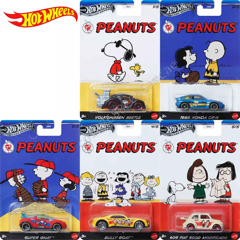 

Hot Wheels 2025 1/64 Silver Series 75th Peanuts Snoopy Volkswagen Beetle Super Gnat Honda Bully Goat Diecast Model Car Toy Gifts