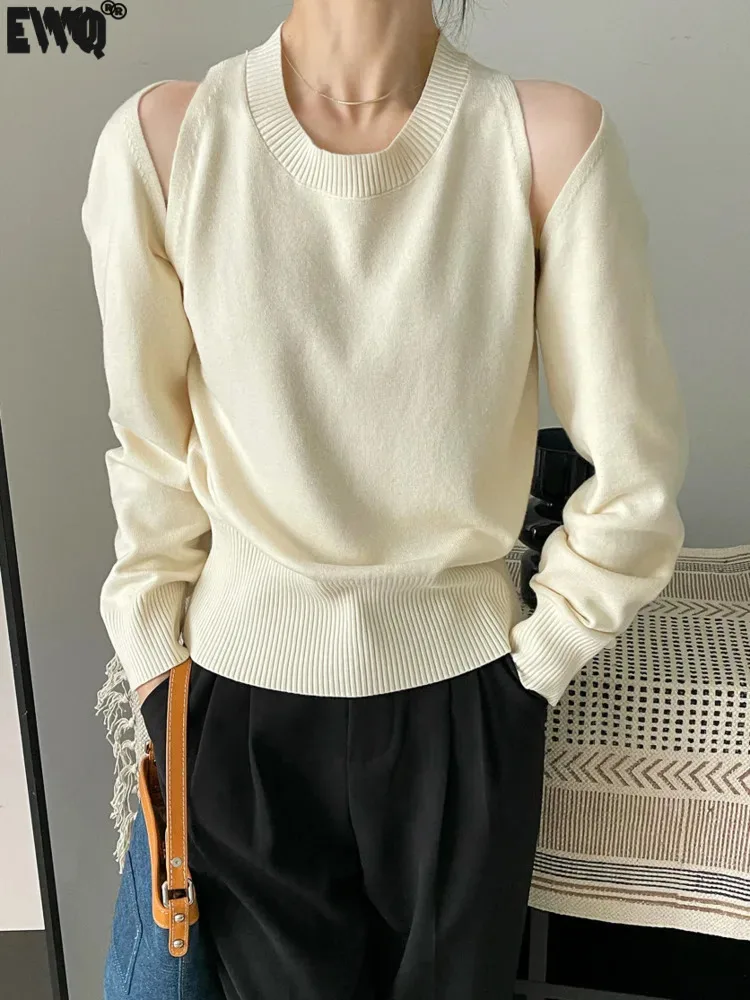 [EWQ] 2 Piece Set Knit Sweater Sling Women Casual Solid O Neck Long Sleeves Versatile Clothes Female Top 2024 Autumn New 16O999