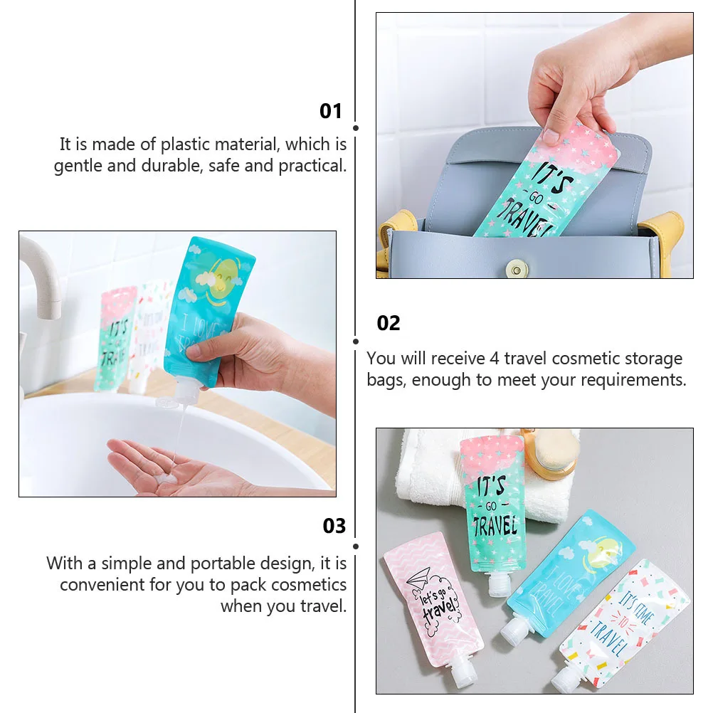 

4pcs Folding Dividing Bags Durable Plastic Squeezable Shampoo Bag Portable Airtight Toiletry Storage Refillable Containers
