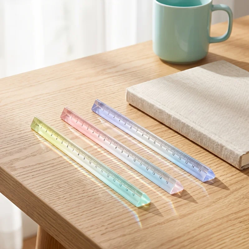 15/6 Pieces in Random Colors, Gradient-Colored Triangular Acrylic Ruler, Triangular Shape for Easy Grip and Non-Slip Handling, Clear and Precise Scale Printing, Suitable Length for Various Daily Measurement Needs, Can