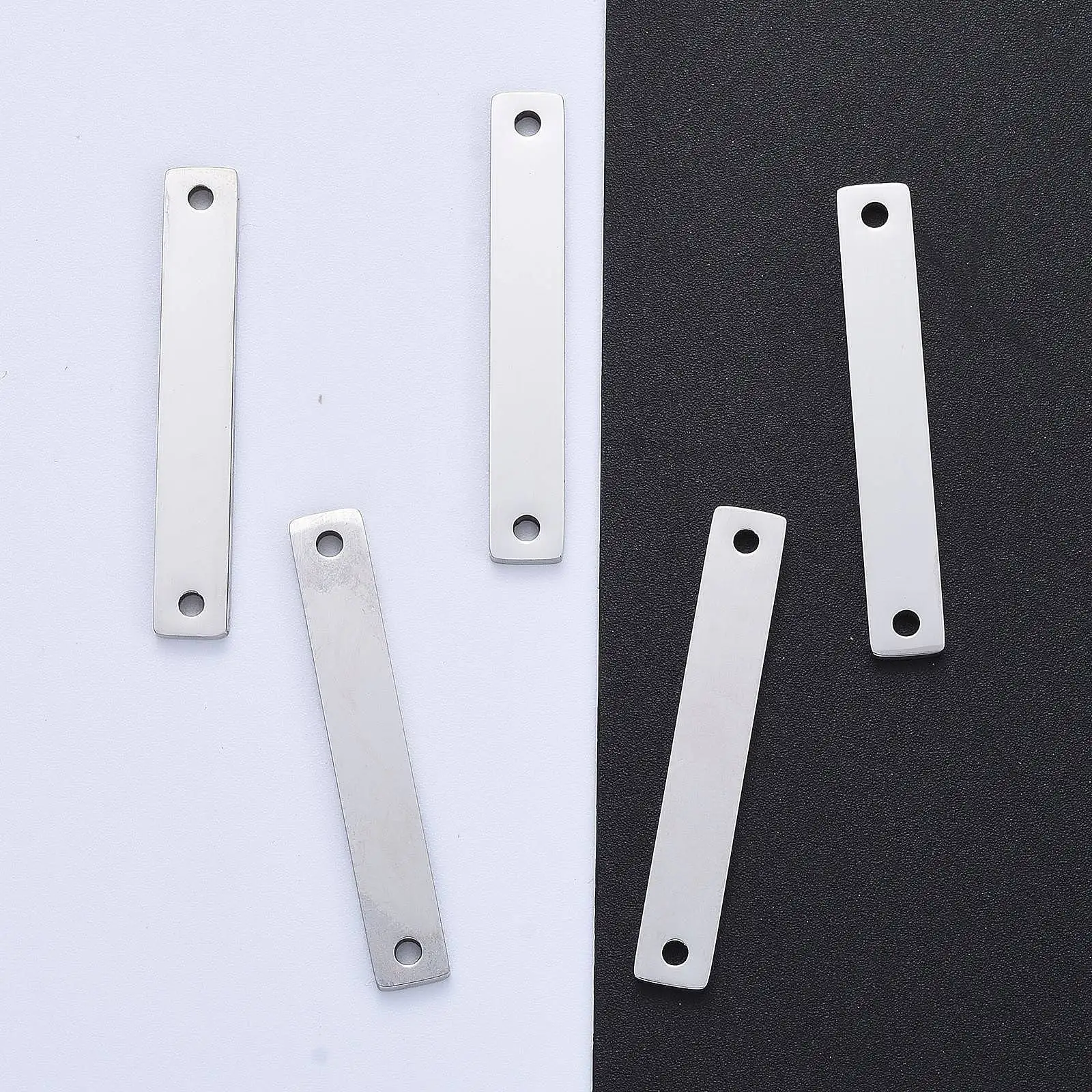 5pcs 304 Stainless Steel Rectangle Connector Stamping Blank Tags Manual Polishing for Jewelry Making Engraved DIY Bracelet Craft