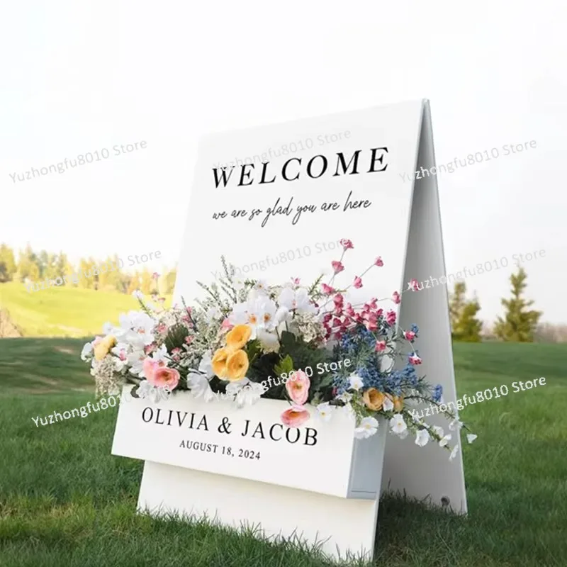 Hollow Acrylic Standing Wedding Floral Welcome Board Romantic Ceremony Sign Stand For Multiple Occasions - view 4