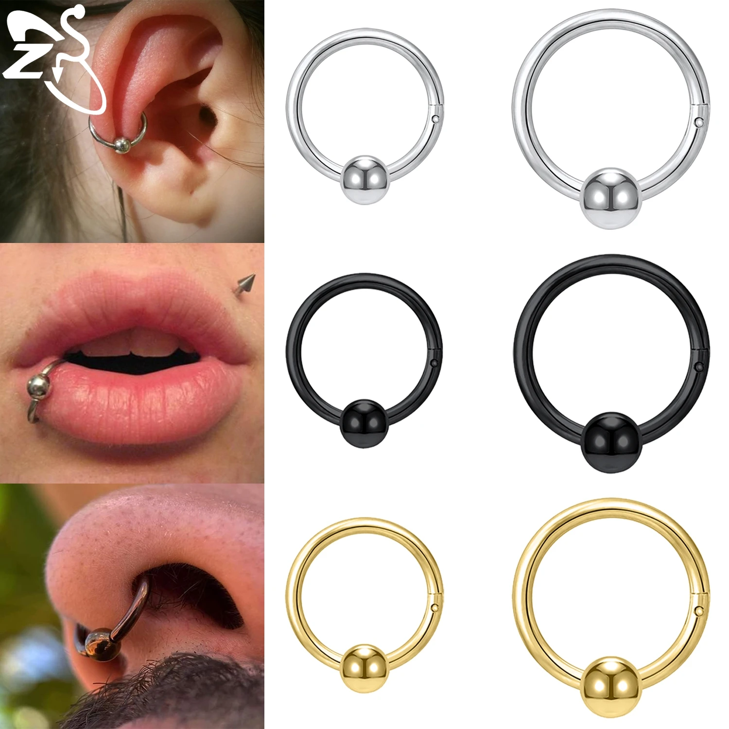 

ZS 1 PC 16G Gold Color Stainless Steel With Ball Nose Ring 8MM/10MM Septum Piercing Women Men Helix Cartilage Piercings Earring