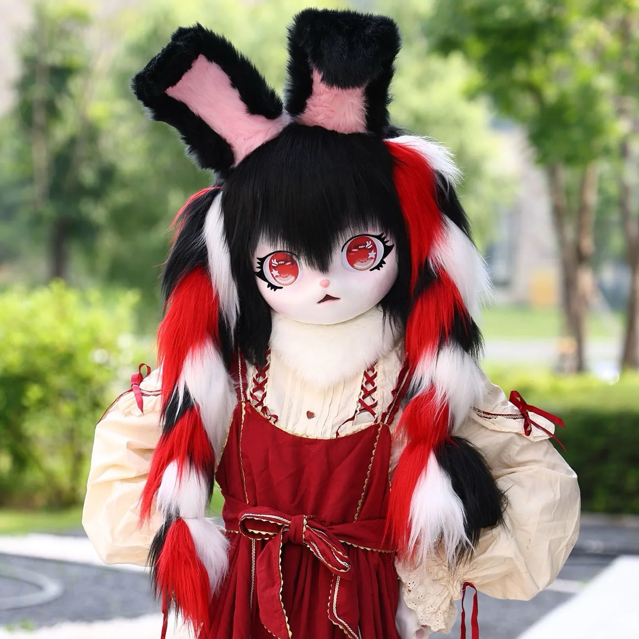 

Kawaii Fursuit Bunny Head Anime Cosplay Kigurumi Mask 3D Printed Long Gradient Hair Head Shell Single Perspective