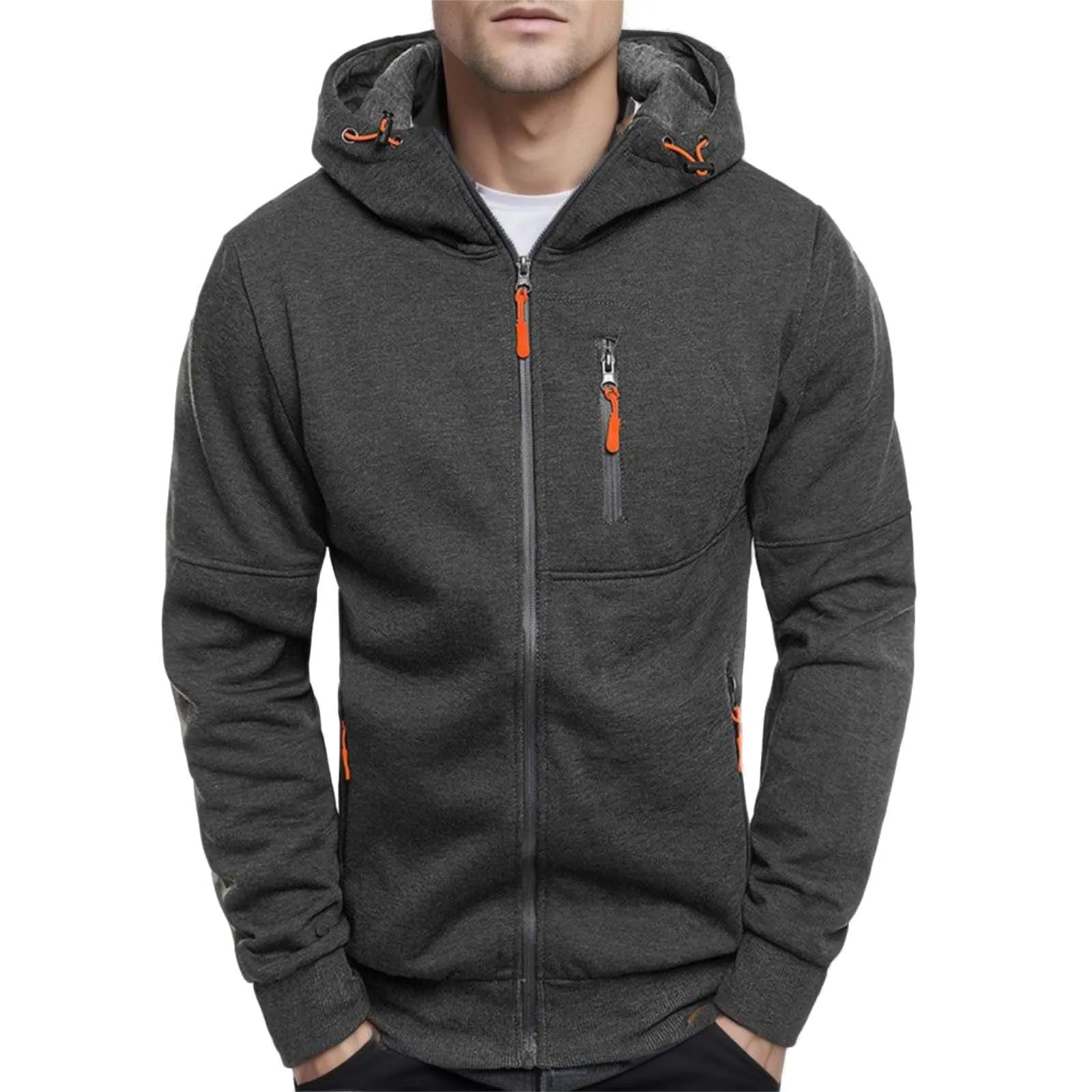 Heren Effen Kleur Hoodie Met Rits Herfst Winter Losse Sweatshirt Met Capuchon, All-Match Casual Sport Trainingspak Tops Hiphop Jacks Jas