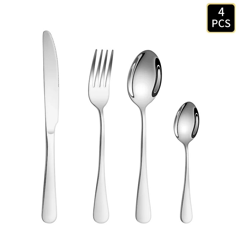 

24pcs Silver stainless steel cutlery Western food round handle knife fork and spoon cutlery set suitable for family dinner hotel