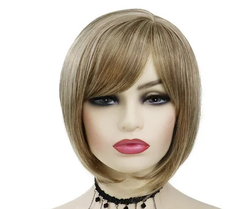 Bob Hairstyles Synthetic Hair Short Blonde Wigs for Women Straight Casual Wig with Side Bangs Gradient Color Daily Party Costume