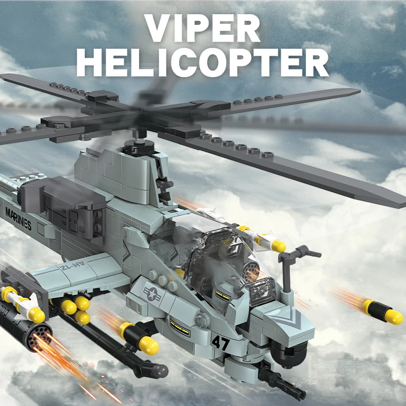 Children's Toy Viper Helicopter Plastic Small Particles Development Puzzle Assembly DIY Aircraft Model Building Blocks