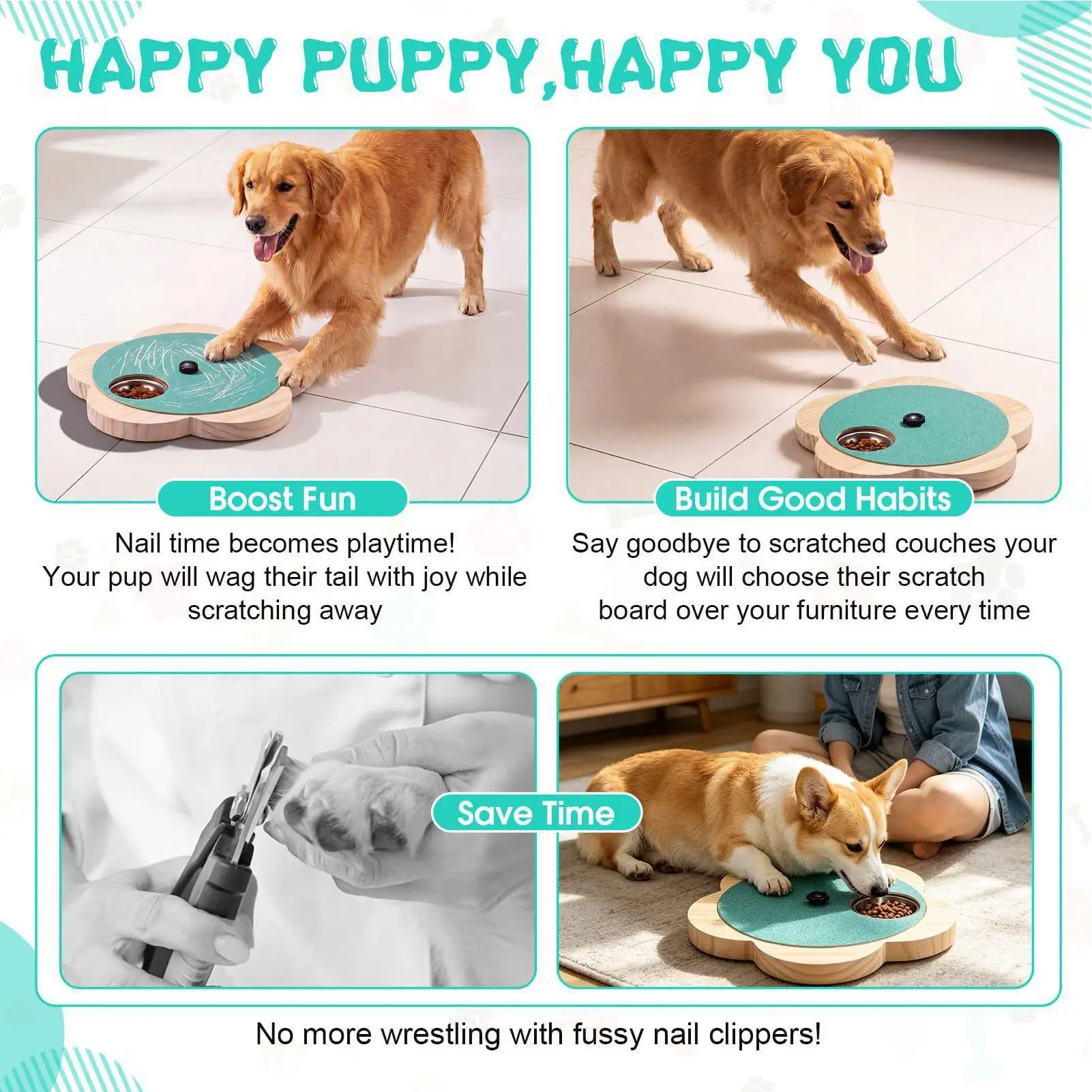 Scratch Board For Dogs Wooden Rotating Adjustable Resistance Puppy Scratching Pad Nail File Board For Puppy Training