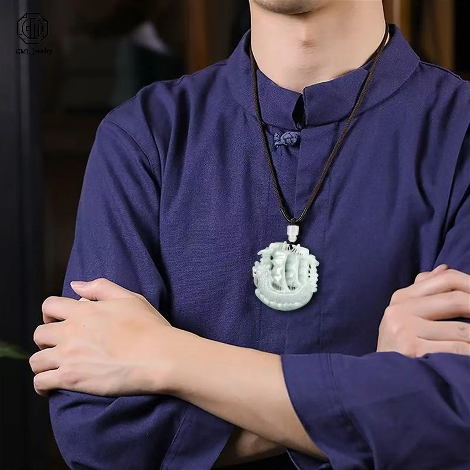 Natural Grade A Jadeite Smooth Sailing Three Dimensional Sailboat Pendant Ice Translucent Unisex Men Women Gemstone Necklace