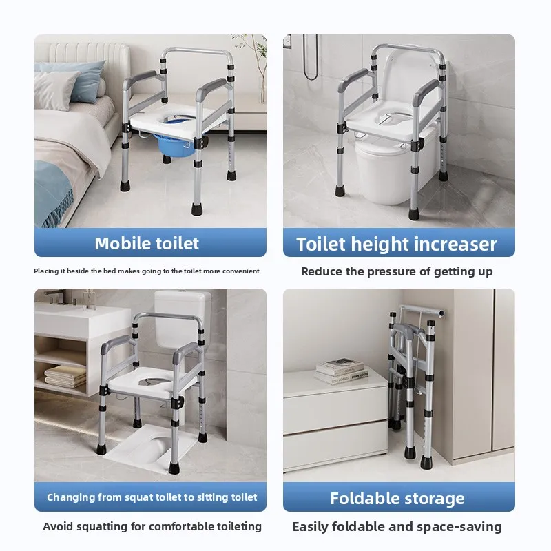 3-in-1 Bedside Commode Chairs, Stable Portable Commode Toilet with Potty Bucket, 350 Lbs Toilet Seats for Seniors Toilet Booster