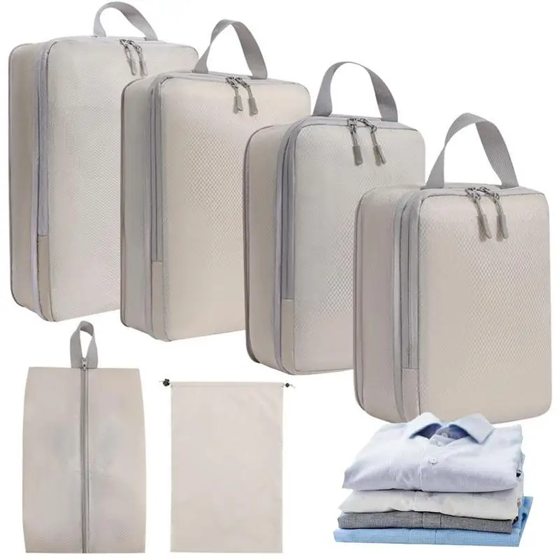 Travel Storage Bags For Luggage 6 Pcs Compression Travel Organiser Double-stitched Zipper And Reinforced Handle Suitcase