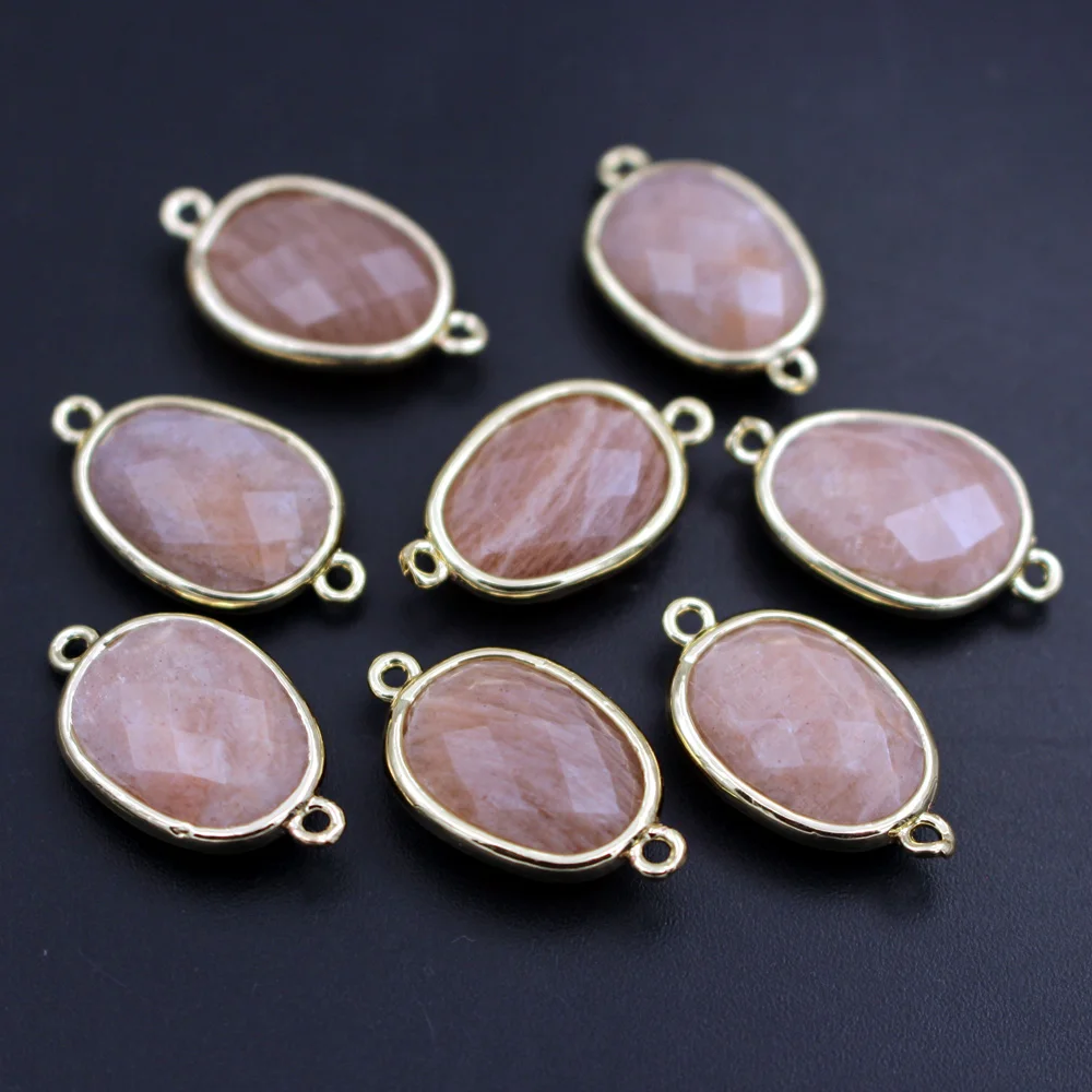 10pcs Fashion Faceted Natural Stone Connectors Oval Labradorite Rose Quartz Amethyst Charms For DIY Women Earrings Bracelet - view 5