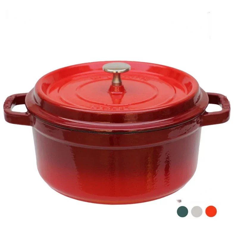 24CM Cast Iron Dutch Oven, Enamelled Multipurpose Stockpot, Oval Round Casserole with Lid, Dual Handle Cast Iron Cookware.