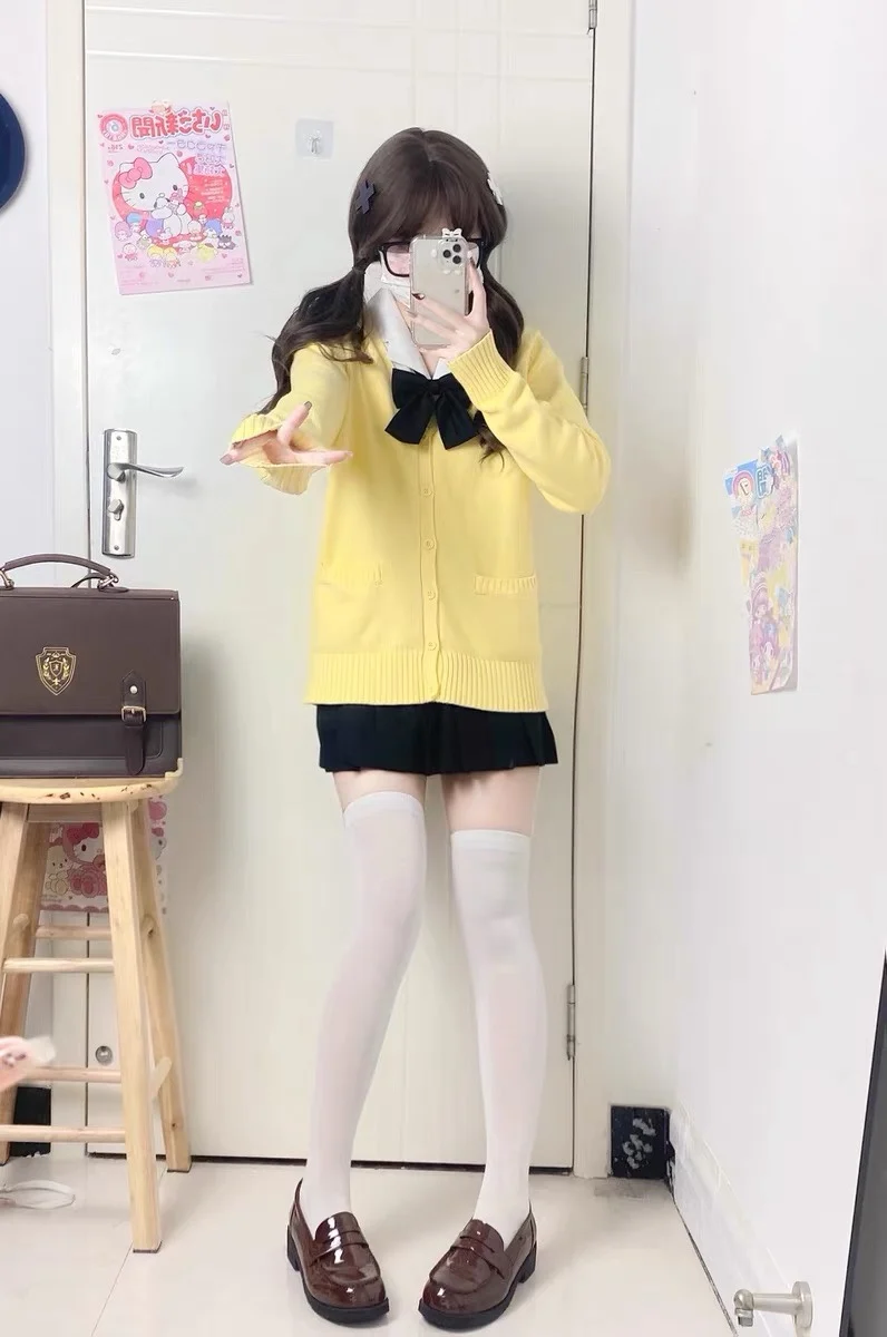 سترة تريكو نسائية جديدة موديل 2024 باللون الأصفر أنيمي أصلية JK orm متعددة الاستخدامات سترة محبوكة للكلية #3