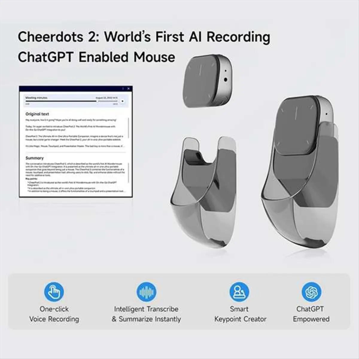 Okay Mini Air Mouse Wireless Touchpad Bluetooth Remote AI Recording ChatGPT Enabled Mouse Presenter for Windows/TV Dark Gray