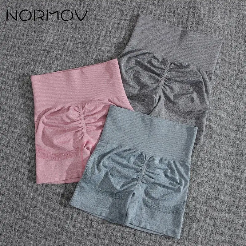 NORMOV Two Piece Workout Set Solid Yoga Set Seamless Tracksuit Woman Booty Sports Shorts Push Up Peach Buttocks Gym Shorts