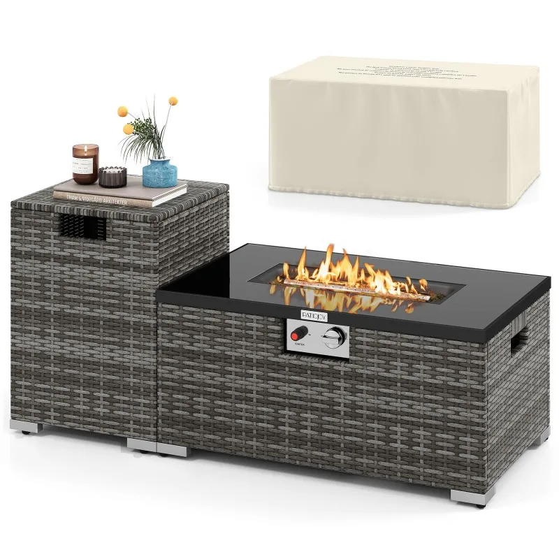 2-Piece 40,000 BTU Propane Fire Pit Table Set with Tank Cover