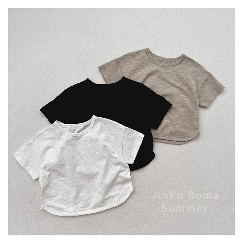

Новинка лета 2024, детские футболки с короткими рукавами, тонкие хлопковые однотонные базовые футболки для девочек, мягкие дышащие повседневные топы для мальчиков, детская одежда