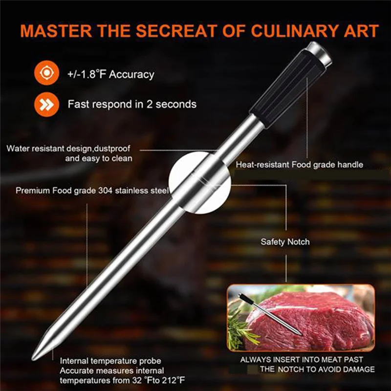 

THIVN-Wireless Meat Thermometer Forbbq Baking Waterproof Bluetooth Food Thermometer Food Thermometer Meat Thermometer
