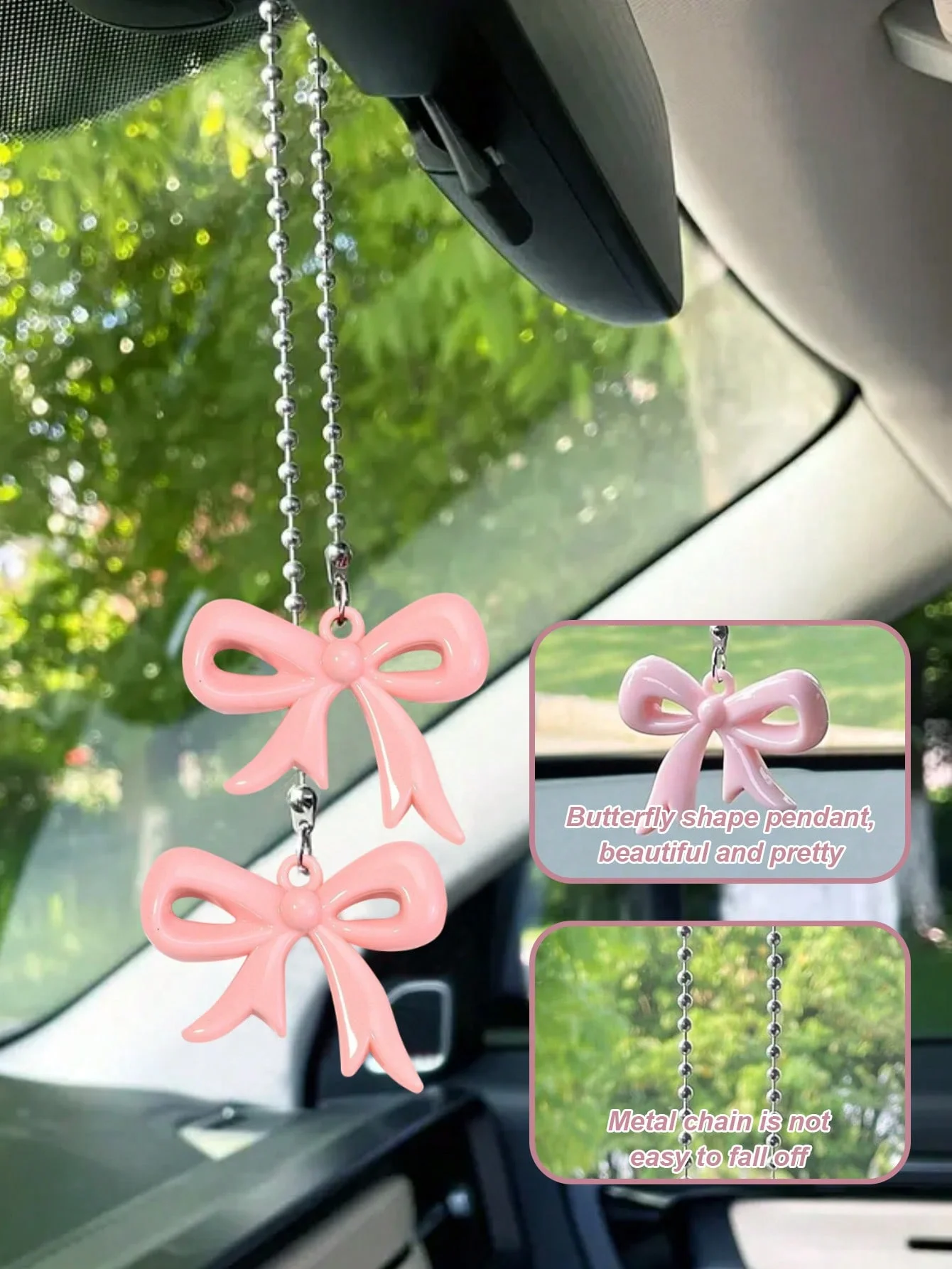Симпатичная и стильная подвеска в виде зеркала заднего вида с бантом, гладкая цепочка из бисера из нержавеющей стали, женственное прикосновение (без блока обзора), декоративный вид сзади