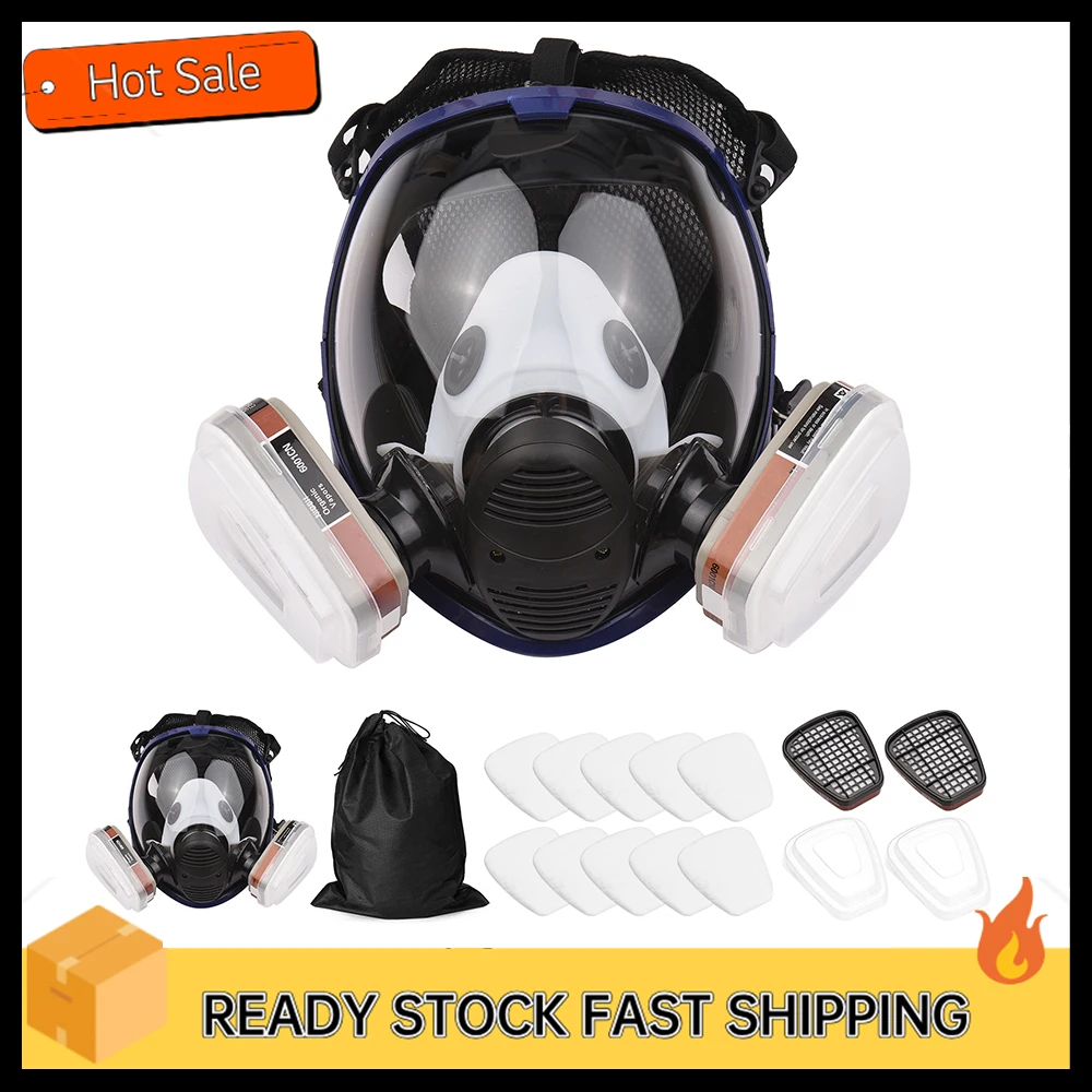 Reusable Full Face Respirator Full Face Cover 16 in 1 Gas Cover Organic Vapor Respirator Wide Field of View for Painting Machine