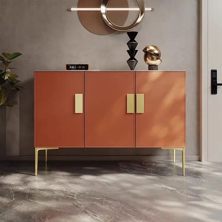 Light luxury modern simple small apartment saddle leather rock slab shoe cabinet living room