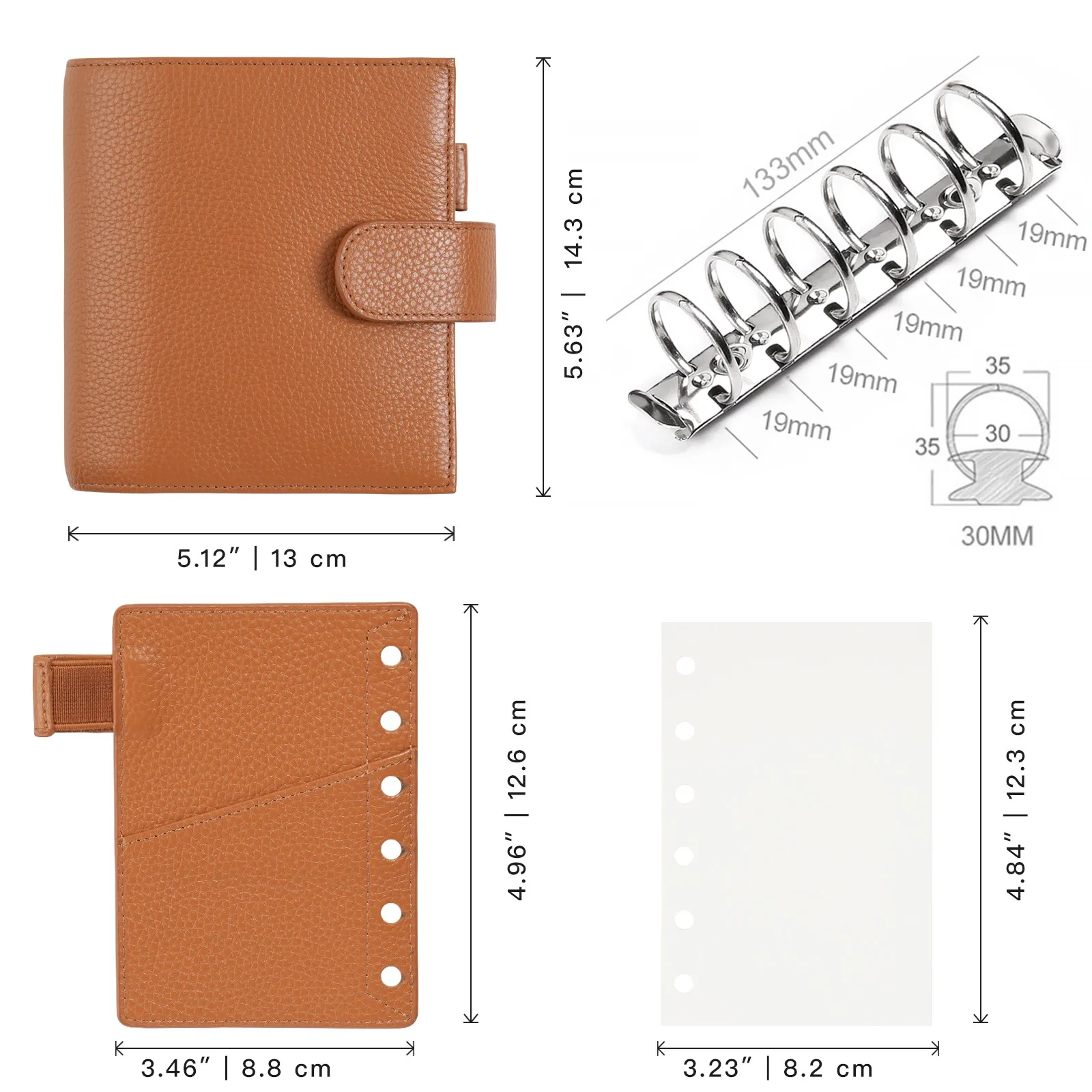 Limited Imperfect Moterm Luxe 2.0 Series Pocket Size Planner Pebbled Grain Leather A7 Notebook with 30MM Ring Agenda Organizer 썸네일 2