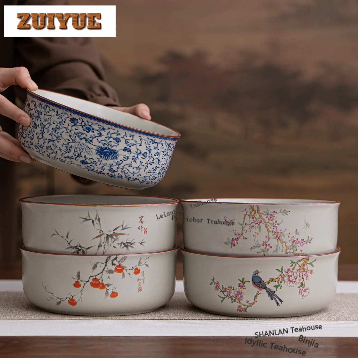 950ml Ru Kiln Ceramic Large Jianshui Tea Wash Tea Garbage Can Tea Residue Barrel Household Chaxi Tea Items Supplies Collection