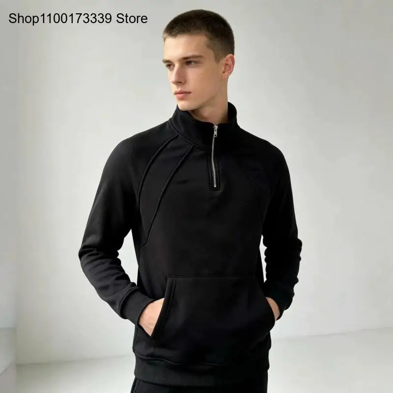 Men's Casual Zipper Fleece Hoodie Pullover, Men's Loose Sports Stand Up Collar Jacket