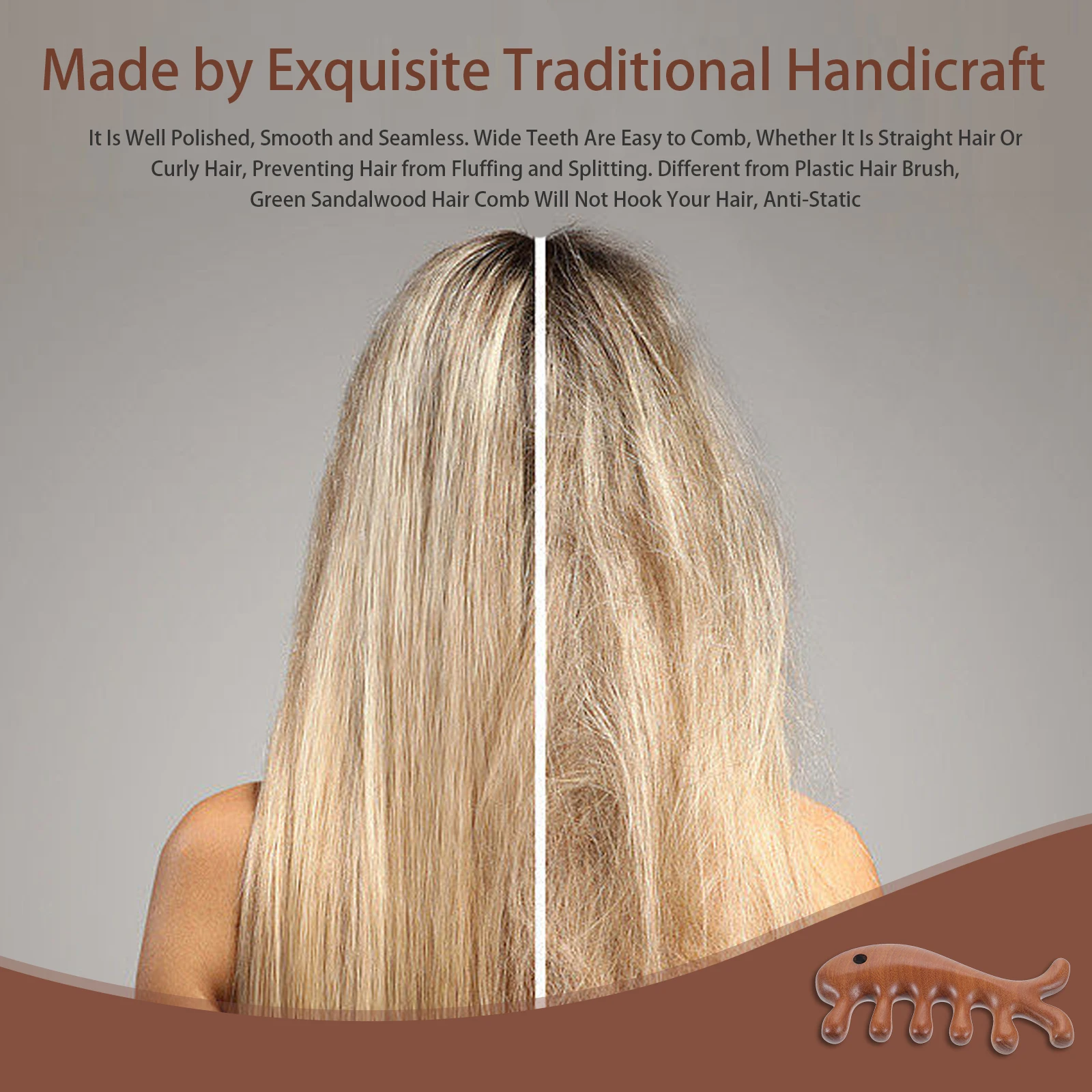 

Natural Wooden Wide Tooth Scalp Massage Detangling Comb Curly Thick Anti-Static Durable Hair Pick Tool For Women Men Wood