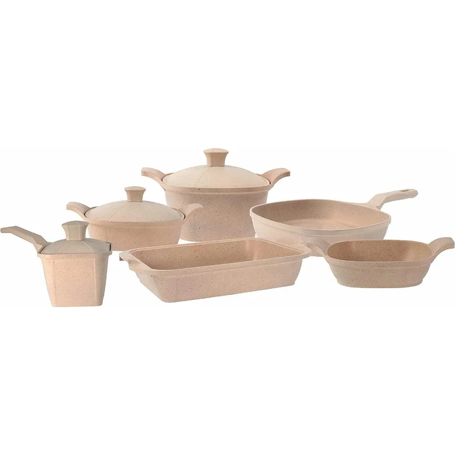 Luxury Cast Aluminum 11-Piece Cookware Set – Pans, Pots, Saucepan, Saucier, Baking Tray & Silicone Handles – Premium Nonstick, A