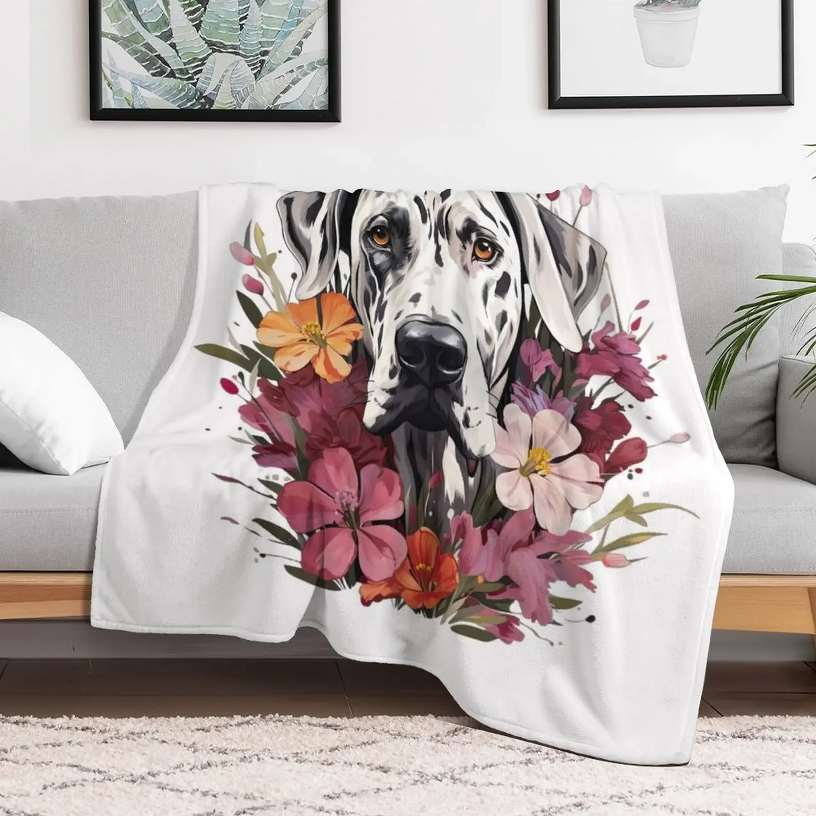 Beautiful Harlequin Great Dane Throw Blanket Travel Size Cozy Blanket for Plane Train