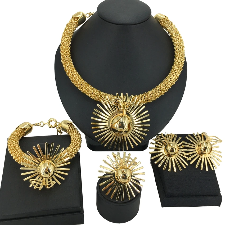 

Yuminglai High Quality Big Flower Brazilian Gold Plated Jewelry Sets for Women Party Gifts FHK14212