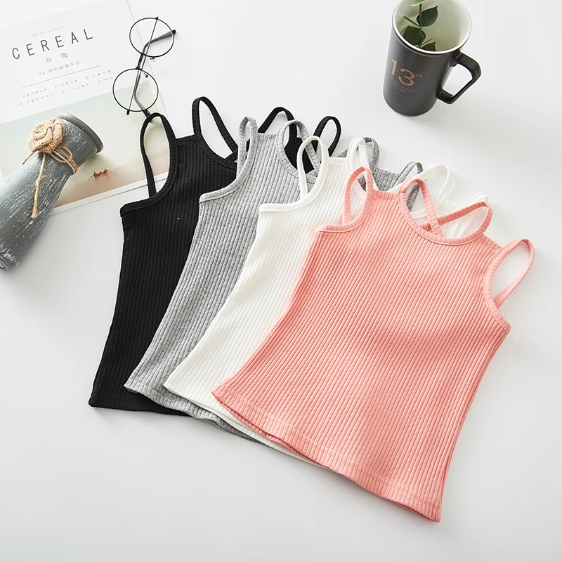 New Summer Baby Girls Camisole 2-6Y Children Casual Solid Elastic Vest Girls Shirts Cotton Undershirts Baby Tees
