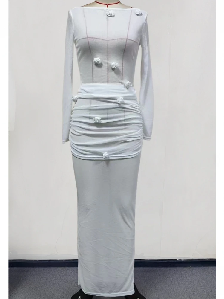 2 Piece Set Women Crop Tops And Maxi Skirt Swimwear Skirt Cover-up Bathing Suit Fashion Solid Hollow Sexy Beach Cover Up Outfits