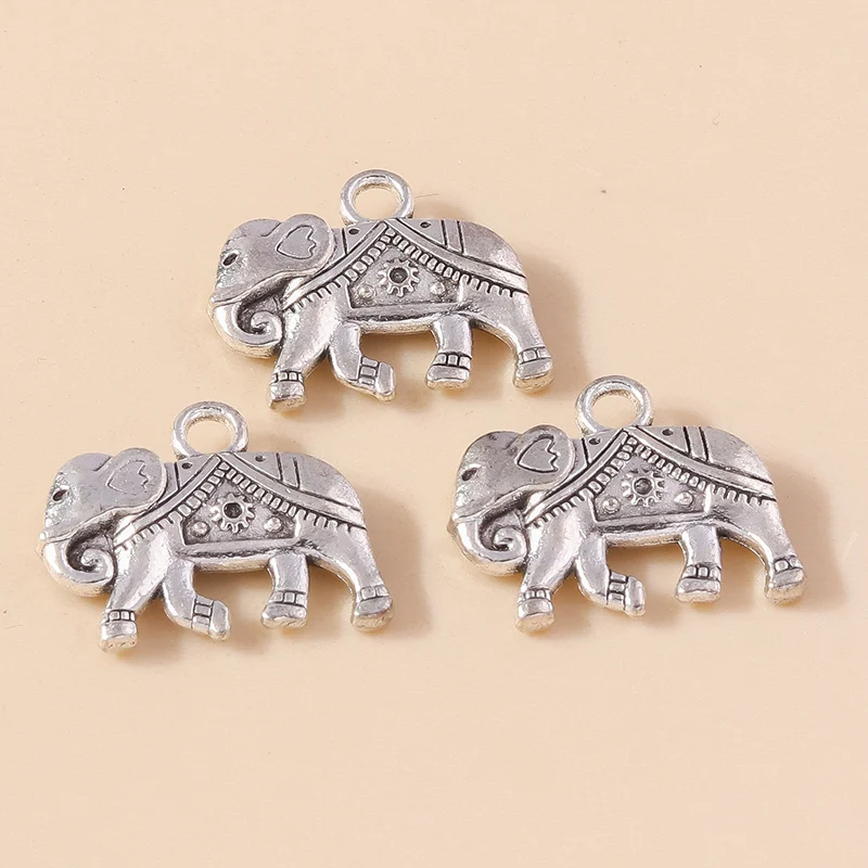 Leslie 10 Stück 16*19mm Antiksilberfarbene Legierungsanhänger Tier-Elefanten-Charms für DIY-Halsketten Schmuckzubehör – Detail 4