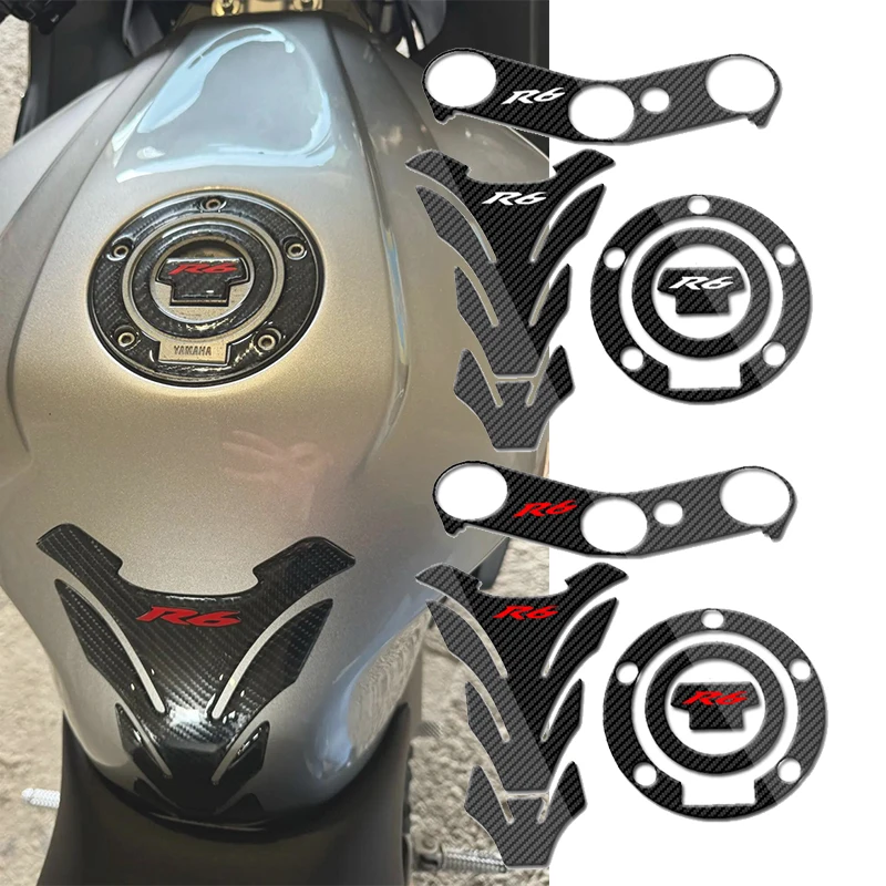 Tank Pad Oil Gas Cap Cover Triple Clamp Protector Carbon Motorcycle Decal for Yamaha YZF R6 YZFR6 YZF600 2006-2016 Sticker