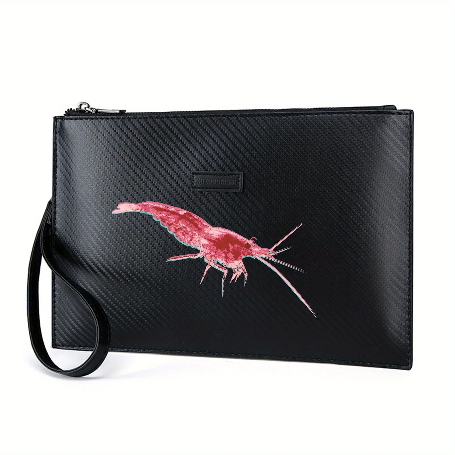 Corpo di gamberetti, antenna, occhio, sfondo nero Elegante borsa da uomo in PU stampato Alla moda e pratica per il trasporto quotidiano