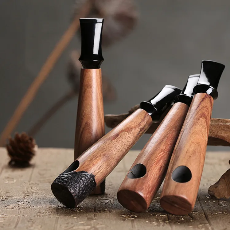 New Cigar Style Smoking Pipe 9mm Filter Rose Wood Tobacco Pipe Men Handmade Straight Smoking Pipe With Tools Daddy\'s Gift