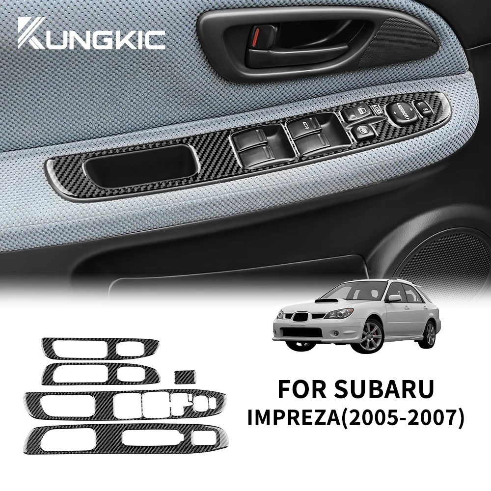 Car Door Window Switch Button Panel Frame for Subaru Impreza 2005 2006 2007 Real Soft Carbon Fiber Sticker Interior Accessories