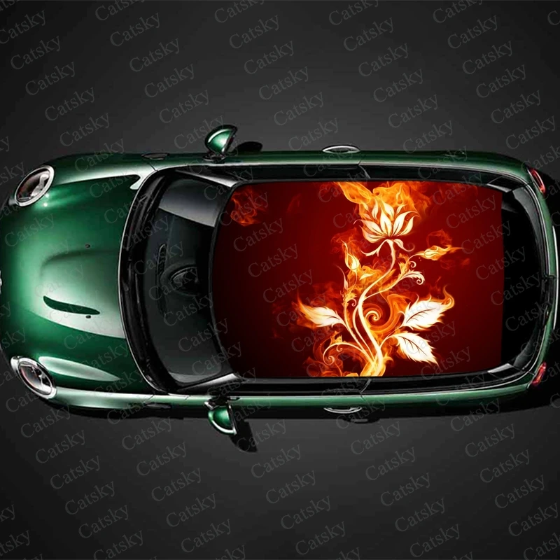 Burning Flame Flower Car Roof Sticker Wrap Racing SUV Auto Accessories Packaging Painted PVC Car Hood Graphic Decal Decoration