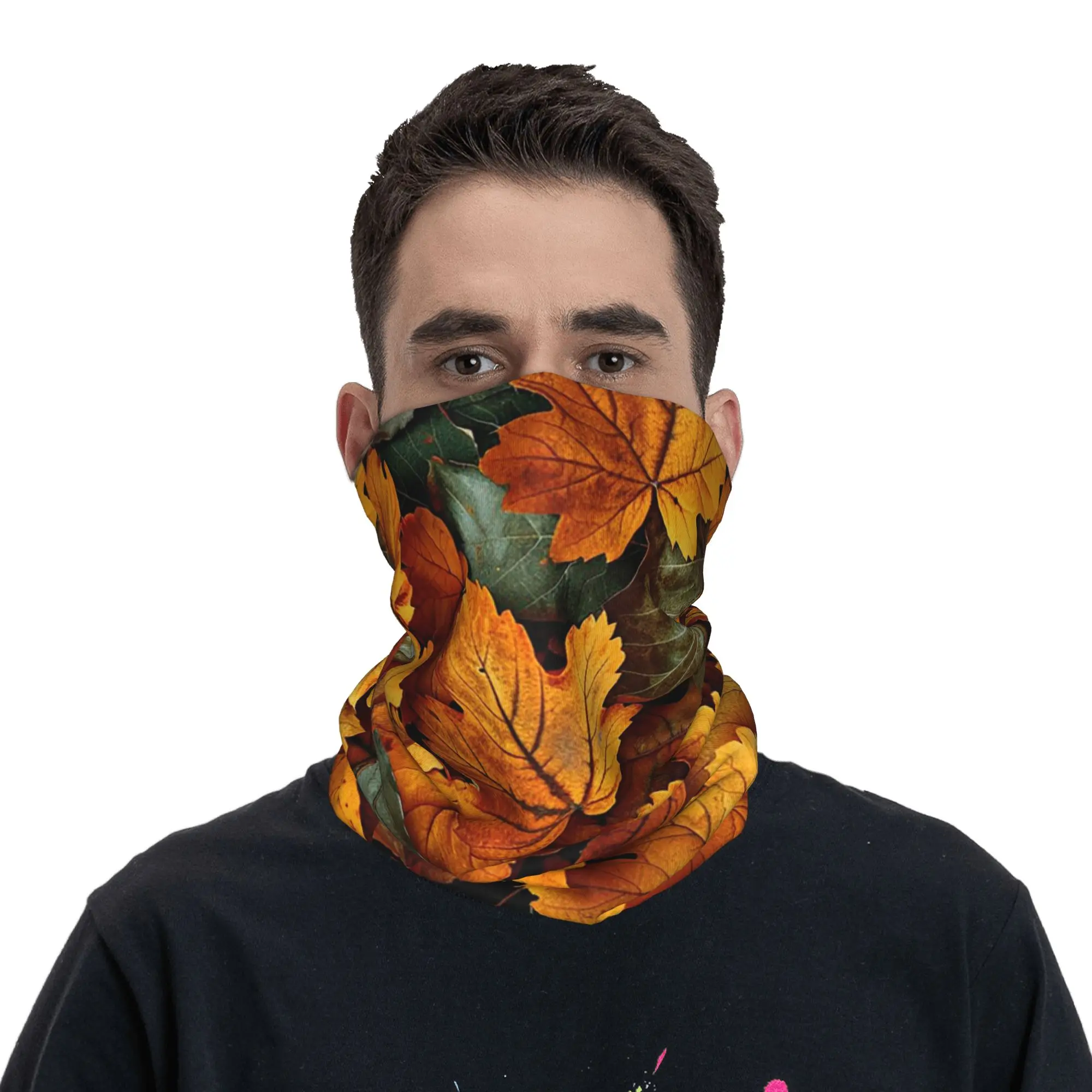 Autumn Leaves Golden Honey And Orange Fall Hues Bandana Neck Gaiter Printed Wrap Scarf Cycling Scarf Riding for Men Women Adult